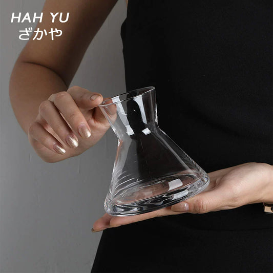 The moon is sinking and people are quietly burning incense around / medieval Japanese-style sake pot wabi-sabi vintage crystal glass