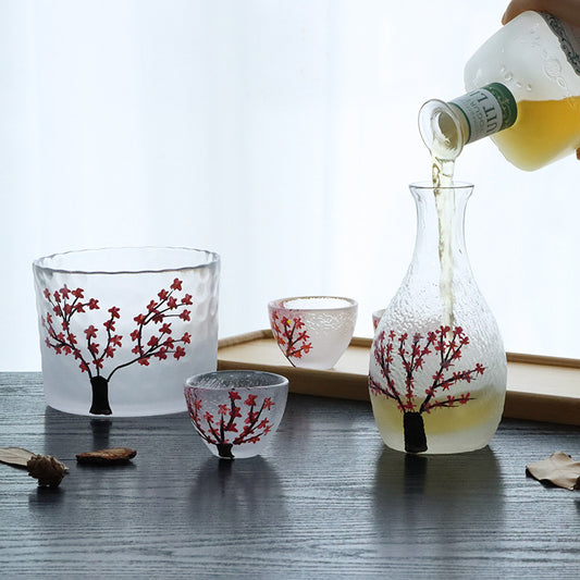 和風梅の花の親指酒器酒器セットクリエイティブ梅の花すりガラスワインディスペンサー酒器セット卸売