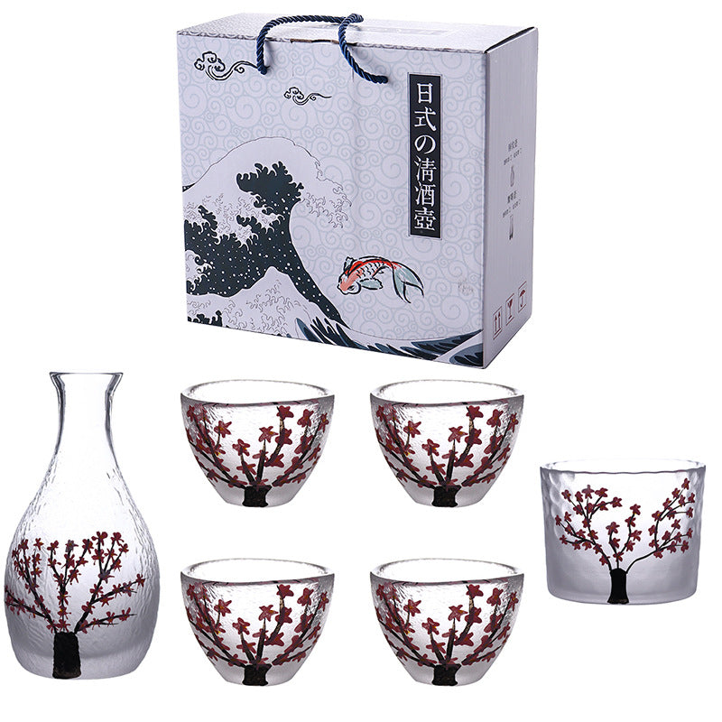 和風梅の花の親指酒器酒器セットクリエイティブ梅の花すりガラスワインディスペンサー酒器セット卸売