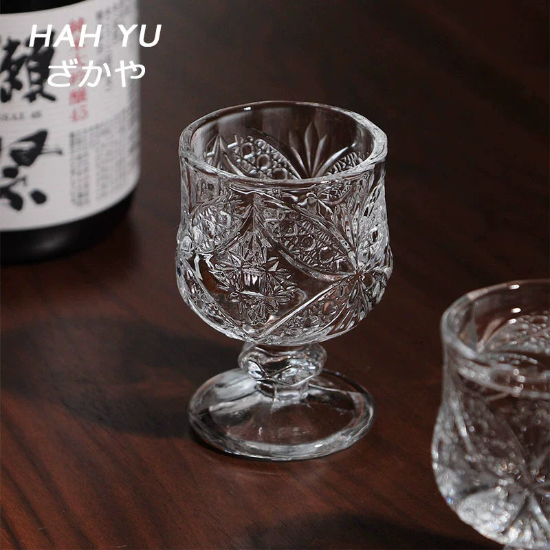 Chuxue Hatsuyuki retro engraved pattern sake glass crystal glass small wine bottle middle-aged wine glass wabi sabi cup