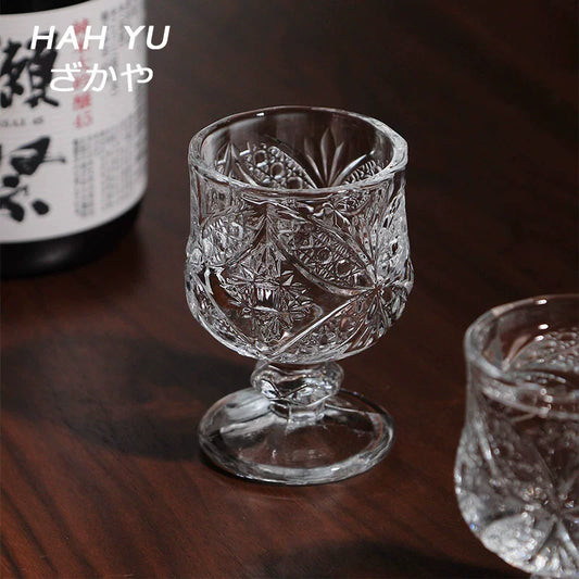 Chuxue Hatsuyuki retro engraved pattern sake glass crystal glass small wine bottle middle-aged wine glass wabi sabi cup