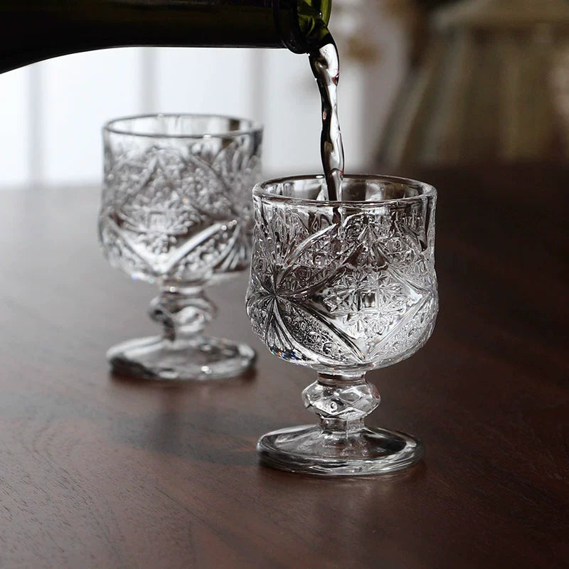 Chuxue Hatsuyuki retro engraved pattern sake glass crystal glass small wine bottle middle-aged wine glass wabi sabi cup