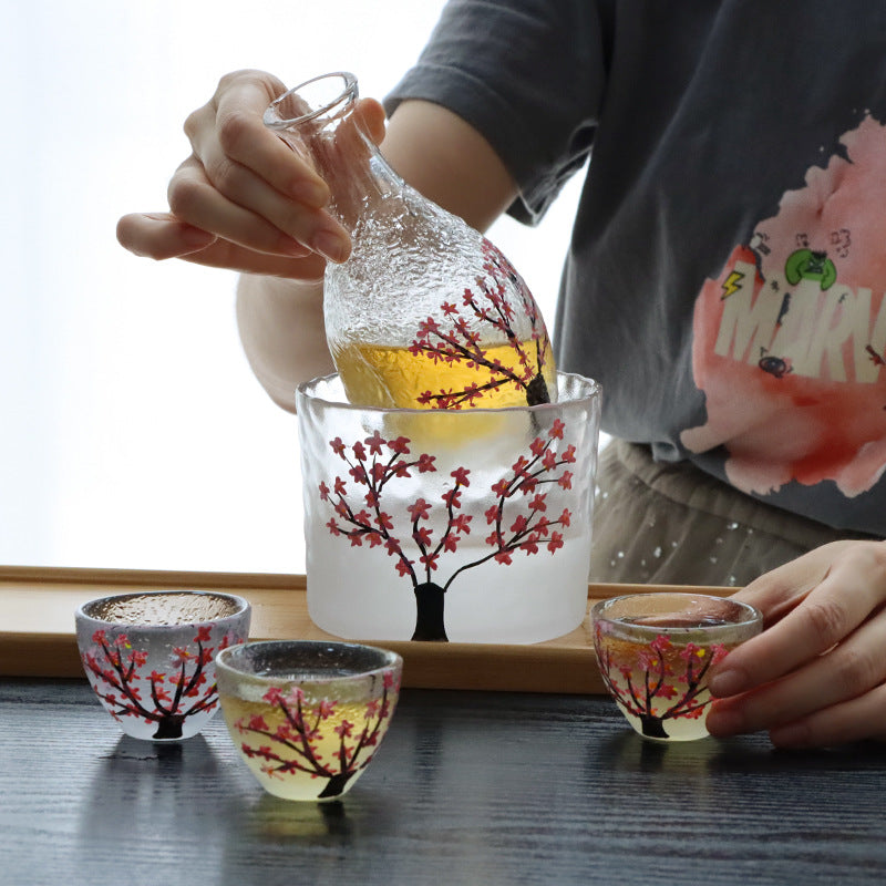 和風梅の花の親指酒器酒器セットクリエイティブ梅の花すりガラスワインディスペンサー酒器セット卸売