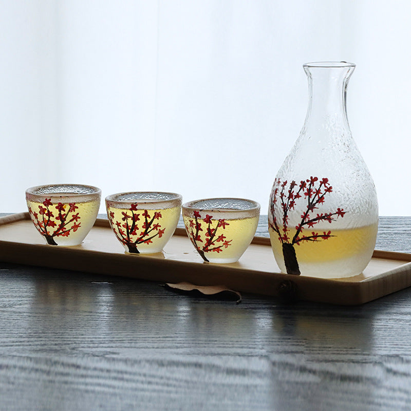 和風梅の花の親指酒器酒器セットクリエイティブ梅の花すりガラスワインディスペンサー酒器セット卸売