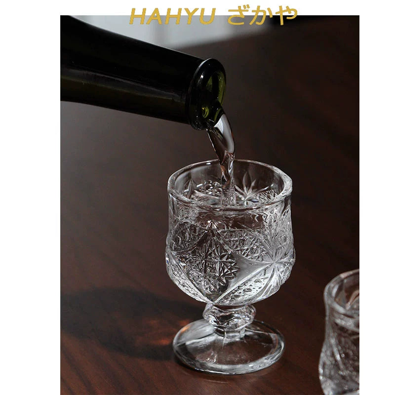 Chuxue Hatsuyuki retro engraved pattern sake glass crystal glass small wine bottle middle-aged wine glass wabi sabi cup