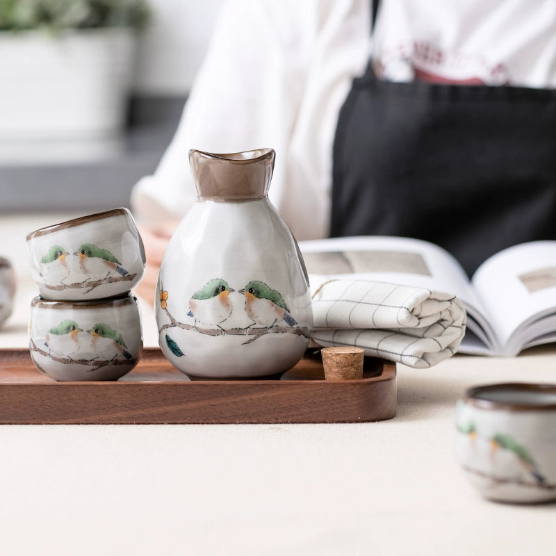 Japanese-style ceramic embroidered eye bird wine set white wine sake white wine glass household hot wine kettle warm wine kettle wine kettle.